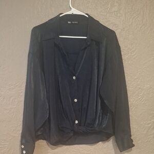 Zara Midnight Black Satin Blouse